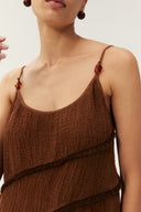 Ambergrain Textured Knit Camisole – Sand Brown Beaded Strap Top