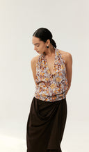 Tropical Floral Halter Backless Top