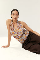 Tropical Floral Halter Backless Top
