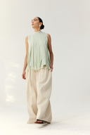 Natural Texture Vintage Paneled Wide-leg Denim Trousers