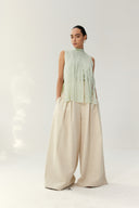 Natural Texture Vintage Paneled Wide-leg Denim Trousers