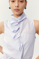 Mist Orchid Ruffle Top – Sculptural Lavender Sleeveless Blouse