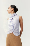Mist Orchid Ruffle Top – Sculptural Lavender Sleeveless Blouse
