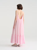 Island Breeze – A-Line Light Pink Backless Linen Maxi Dress for Summer
