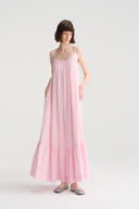 Island Breeze – A-Line Light Pink Backless Linen Maxi Dress for Summer