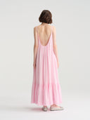 Island Breeze – A-Line Light Pink Backless Linen Maxi Dress for Summer
