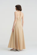 SEEDAN Minimalist Backless Halterneck Lime Green A-Line Maxi Dress