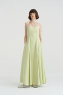 SEEDAN Minimalist Backless Halterneck Lime Green A-Line Maxi Dress