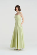 SEEDAN Minimalist Backless Halterneck Lime Green A-Line Maxi Dress