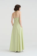 SEEDAN Minimalist Backless Halterneck Lime Green A-Line Maxi Dress