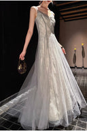 Vogsion Mara Maxi Dress in Silver Shimmer Lace – Floor Length Formal Evening Gown 2026 – Real Customer Photo