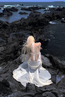 Vogsion Ethereal Current – Satin Halter Backless Dress