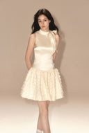 Ivory Satin Bow Mini Dress – Elegant Birthday, Cocktail & Party Outfit