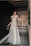 Vogsion Mara Maxi Dress in Silver Shimmer Lace – Floor Length Formal Evening Gown 2026 – Real Customer Photo