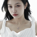 Vogsion “Strawberry Charm Silver Necklace” — 925 Sterling Silver Pink Crystal Pendant