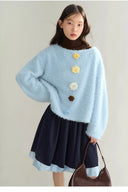 Vogsion Crochet Flower Fuzzy Knit Sweater - Soft Girl Aesthetic Winter Pullover - Oversized Cozy Fluffy Sweater for Women