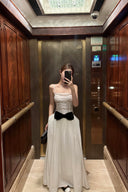 Vogsion Élodie Lace Corset Bow Satin Maxi Dress
