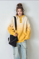 Vogsion "Aura Gradient" Mohair-Blend Henley Hoodie | Oversized Ombre Knit Sweater for Gen-Z Aesthetic