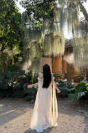 Vogsion 2026 Trending Off-Shoulder Pleated Maxi Dress in cream – boho cottagecore flowy dress by everyday customer