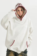 Vogsion Streetwear Patchwork Logo Embroidery Loose Fit Fleece Hooded Sweatshirt