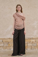 Minimalist One-Shoulder Linen Blouse – Earthy Pink