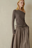 Asymmetric Off-Shoulder Long Sleeve Maxi Dress – Modern Neutral Grey