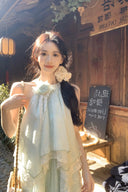 Vogsion™ Ethereal Mint Green Layered Lace Halter Maxi Dress – 2026 Spring/Summer Fairycore Edition
