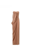 Pink Vogsion Strapless Twist Knot Satin Draped Maxi Dress