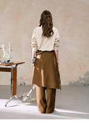 Layered Pleated Skirt Over Pants – Coffee Brown Set