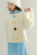 Vogsion Crochet Flower Fuzzy Knit Sweater - Soft Girl Aesthetic Winter Pullover - Oversized Cozy Fluffy Sweater for Women