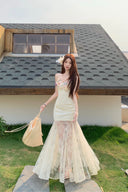 Floral Lace Illusion Maxi Dress
