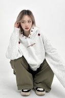 Vogsion Vintage Cross Embroidery Oversized Cotton Hoodie