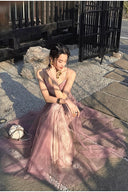 Vogsion Mara Maxi Dress in Blush Pink Sheer Tulle – Romantic Summer Maxi Dress – Real Customer Photo
