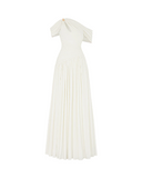 Vogsion Signature Pleated Draped Shoulder Dress in Ivory
