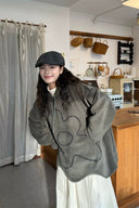 Vogsion Oversized Flower Outline Washed Fleece Hoodie