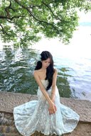 Vogsion Liora Ethereal Blue Floral Chiffon Maxi Dress worn by real everyday customer not professional model in scenic lakeside setting fairy core cottagecore style sheer summer maxi dress 2026 trend