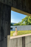 Vogsion Architectural Column Gown in Warm Sand
