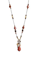 Vogsion red agate layered boho necklace with handwoven cord and pendant detail