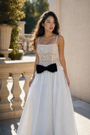 Vogsion Élodie Lace Corset Bow Satin Maxi Dress