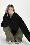 Vogsion Vintage Cross Embroidery Oversized Cotton Hoodie