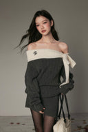 Vogsion Reverie Off-Shoulder Ribbed Knit Dress