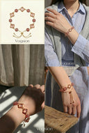 Vogsion Ethereal Mystic Clover Strawberry Quartz Bracelet, petite-friendly luxury jewelry for love and luck.