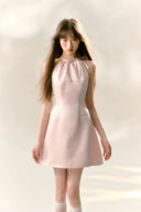Blush Pink Bow Halter Mini Dress – Elegant Birthday, Date & Party Outfit