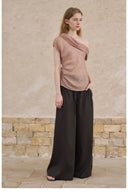 Minimalist One-Shoulder Linen Blouse – Earthy Pink