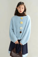 Vogsion Crochet Flower Fuzzy Knit Sweater - Soft Girl Aesthetic Winter Pullover - Oversized Cozy Fluffy Sweater for Women