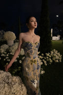 Vogsion 2026 Strapless 3D Floral Embroidered Mermaid Prom Dress Nude Blue Green Sequin Appliqué – real customer photo not professional model on balcony with palm trees global fast shipping