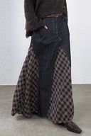 Vogsion Rustic Harmony Patchwork Denim Maxi Skirt