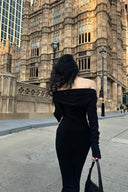 Black Off Shoulder Cut Out Maxi Dress – Noir Enigma by Vogsion