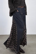 Vogsion Rustic Harmony Patchwork Denim Maxi Skirt