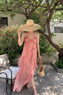 Vogsion Sunset Breeze Ruffle Chiffon Maxi Dress